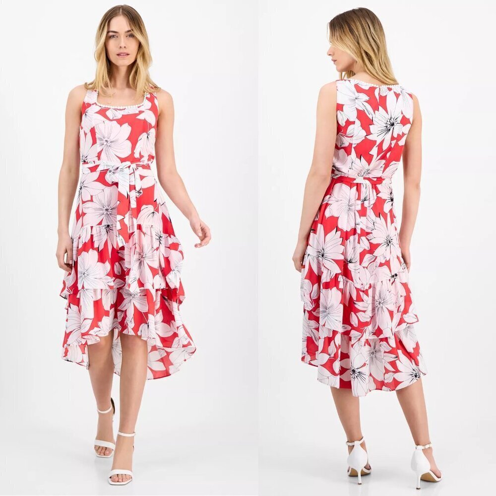 NWT New $149 Anne Klein Floral Tie-Waist High-Low Dress Size 2